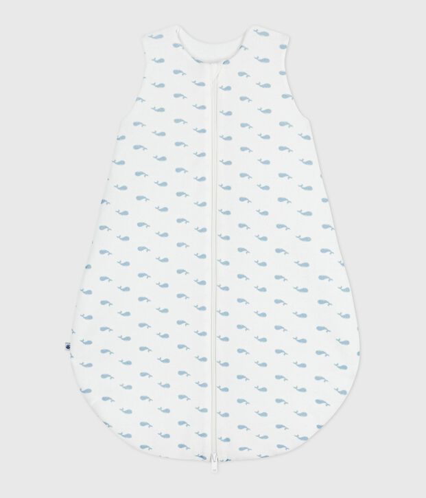 Saco de terciopelo para beb&eacute; con estampado de ballenas TOG 3 blanco/azul
