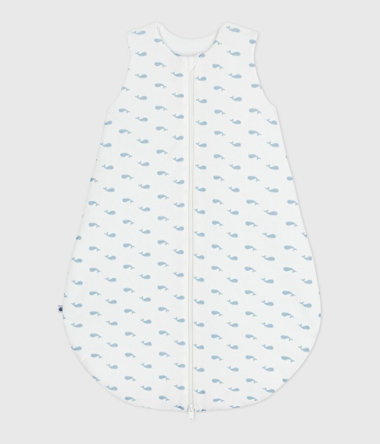 Saco de terciopelo para beb&eacute; con estampado de ballenas TOG 3 blanco/azul