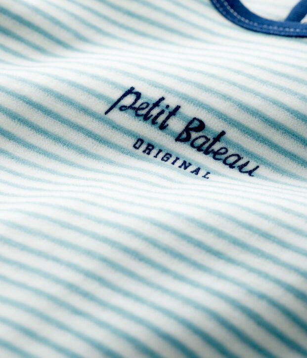 Pelele de terciopelo a rayas para beb&eacute; blanco/azul