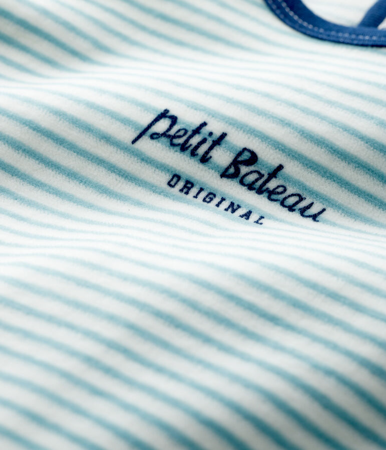 Pelele de terciopelo a rayas para beb&eacute; blanco/azul