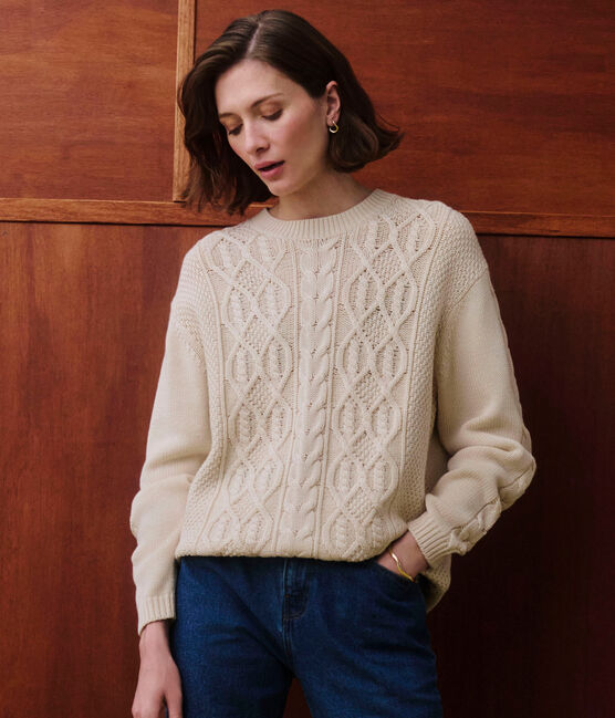 Jersey liso y trenzado de lana de algodón para mujer crudo AVALANCHE