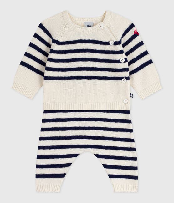Conjunto tricotado de 2 piezas con rayas marineras para bebé azul MARSHMALLOW/ SOIR