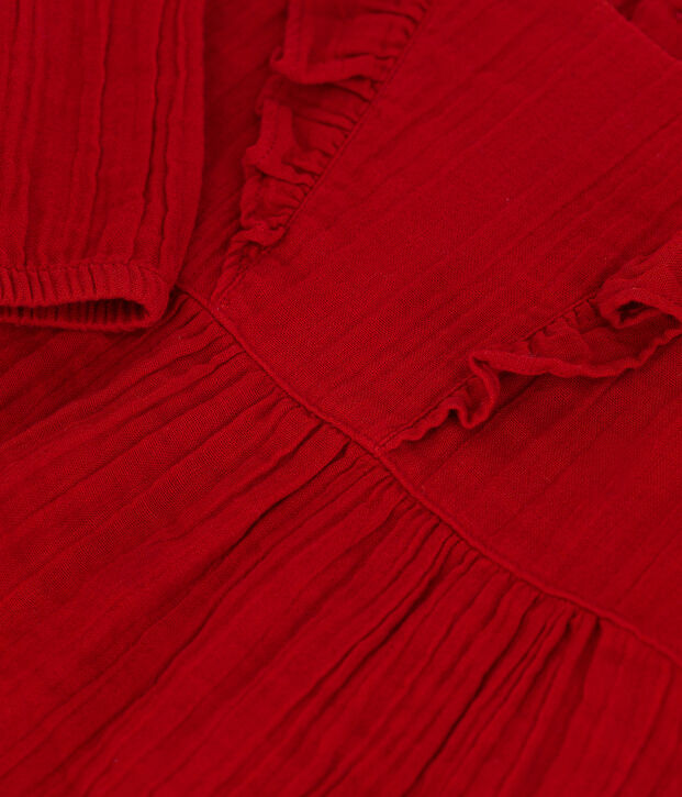 Vestido de gasa de algod&oacute;n de manga larga para beb&eacute; rojo