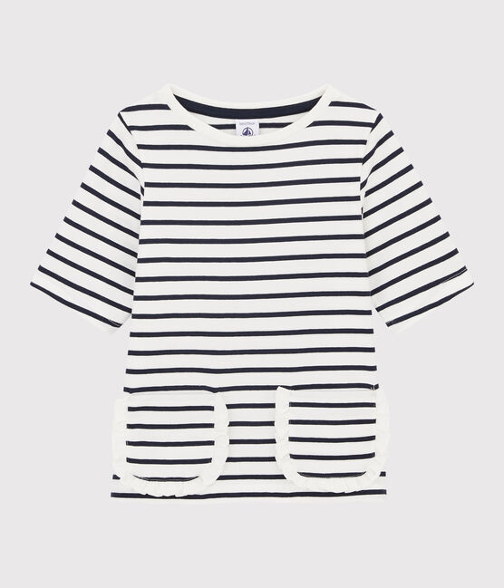 Camiseta de rayas de niña blanco MARSHMALLOW/azul SMOKING
