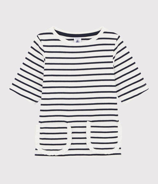 Camiseta de rayas de ni&ntilde;a blanco/azul