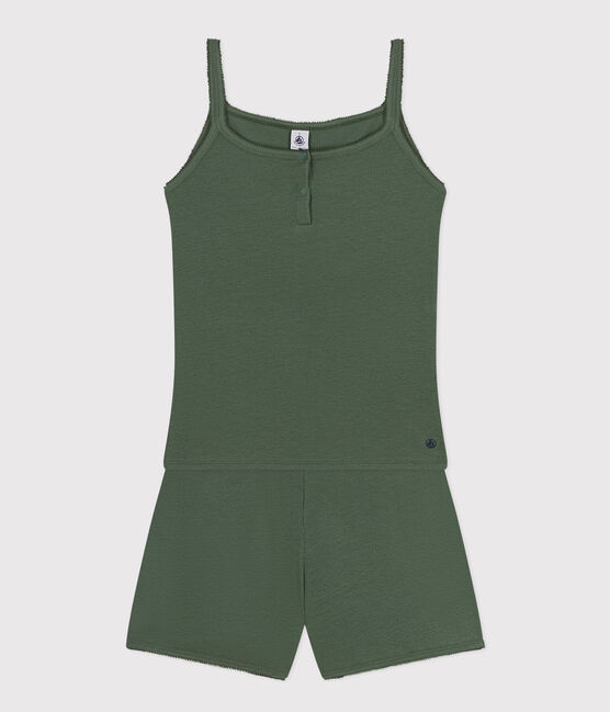 Pijama corto y top liso de algodón y lyocell de mujer verde CROCO