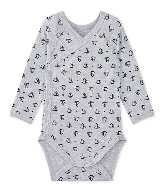 Body de nacimiento de manga larga estampado para bebé niño gris POUSSIERE/azul MEDIEVAL