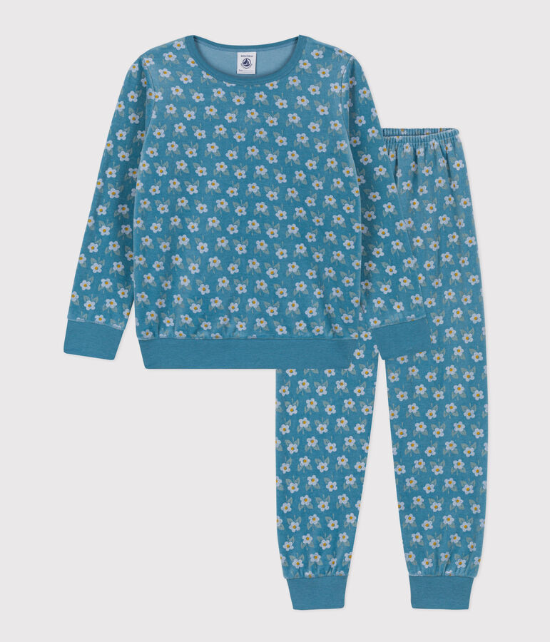 Pijama de terciopelo con flor para ni&ntilde;a azul/multicolor