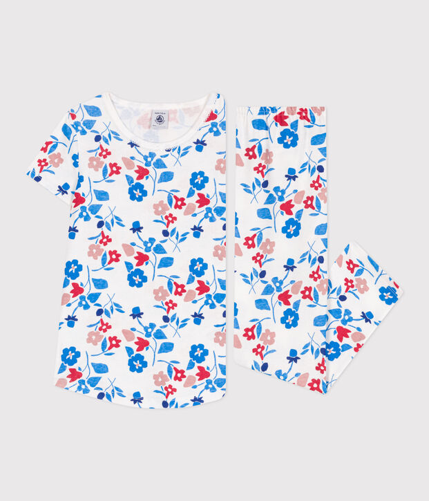Pijama infantil de algod&oacute;n con flores blanco/multicolor