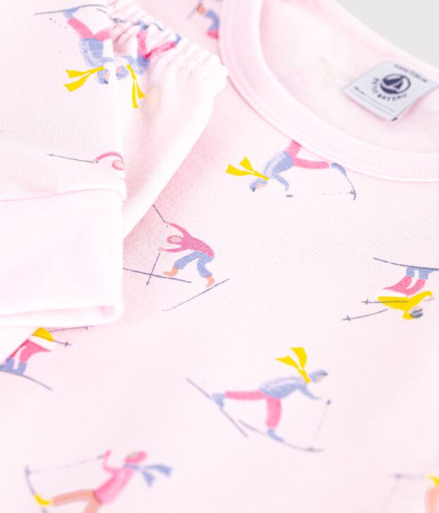 Pijama infantil de mulet&oacute;n con estampado de esquiadores rosa/multicolor