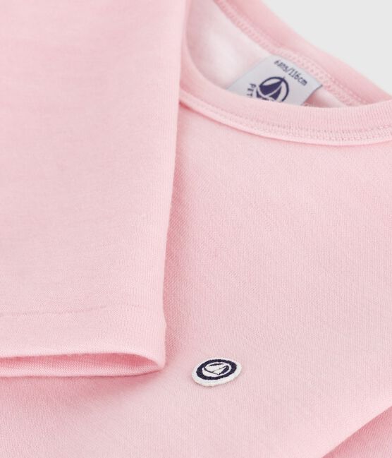 Camiseta infantil lisa de manga larga de lana y algodón rosa JOLI
