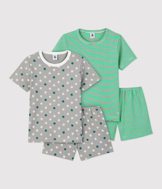 Juego de 2 pijamas cortos, uno de estrellas y otro de milrayas verde, de algodón de niño variante 1