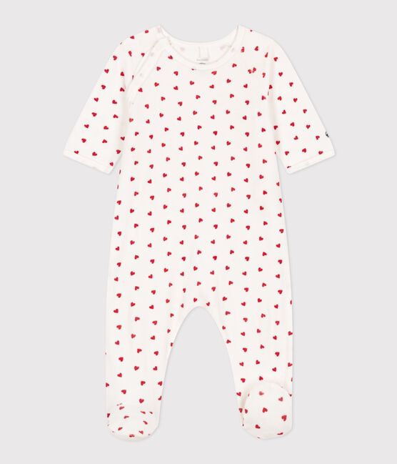 Pijama de terciopelo con corazón para bebé blanco MARSHMALLOW/rojo TERKUIT