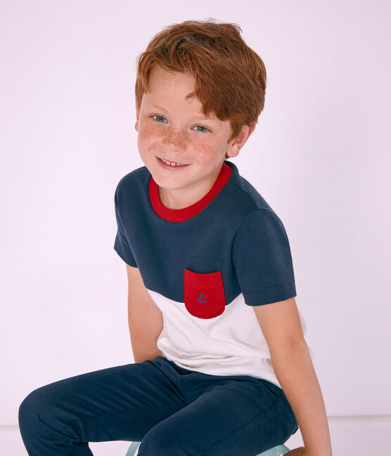 Camiseta manga corta infantil para niño azul SMOKING/blanco MARSHMALLOW