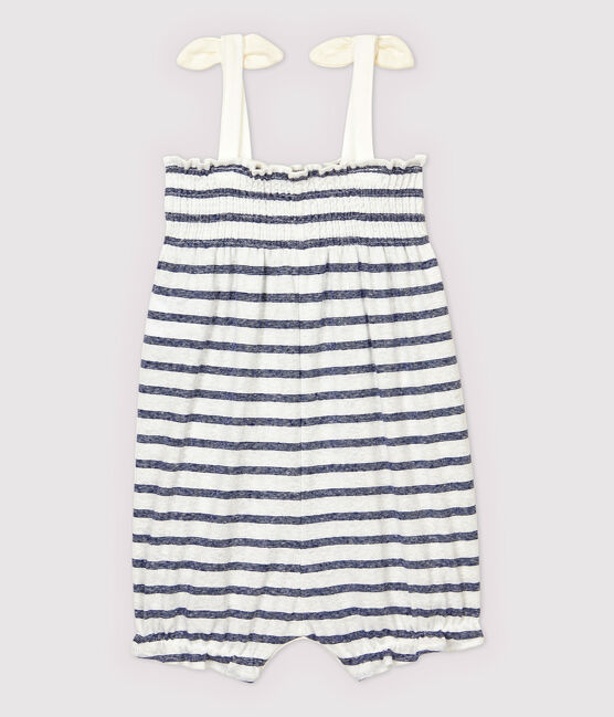 Mono corto de algodón/lino de rayas de bebé niña blanco MARSHMALLOW/azul MEDIEVAL