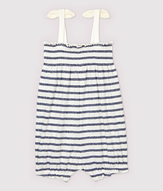 Mono corto de algodón/lino de rayas de bebé niña blanco MARSHMALLOW/azul MEDIEVAL