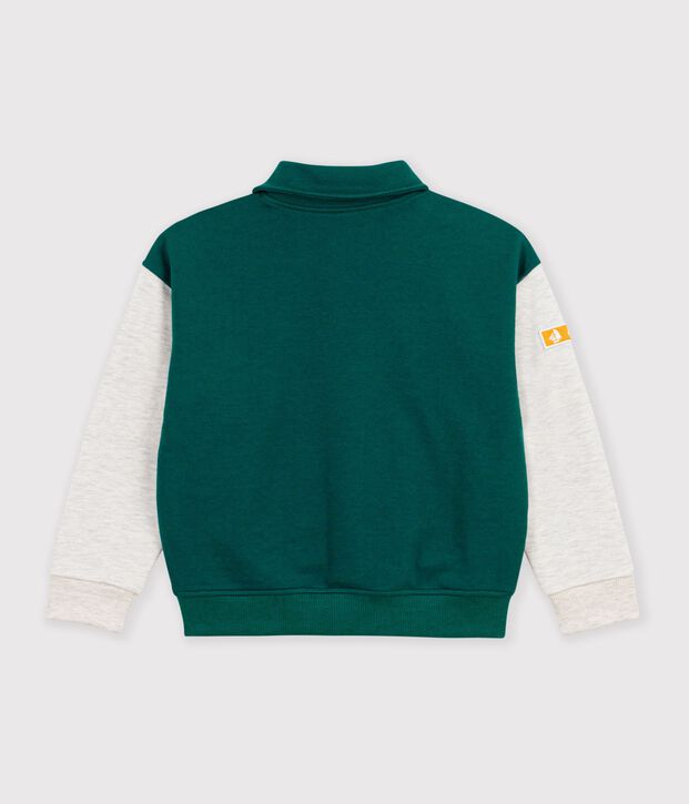 Chaqueta teddy infantil lisa colorblock de algod&oacute;n verde/beige