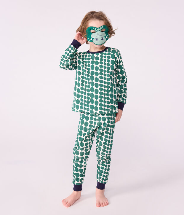 Pijama disfraz infantil de algod&oacute;n con estampado de cocodrilo verde/verde