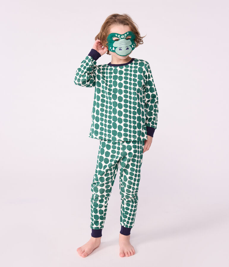 Pijama disfraz infantil de algod&oacute;n con estampado de cocodrilo crudo/verde