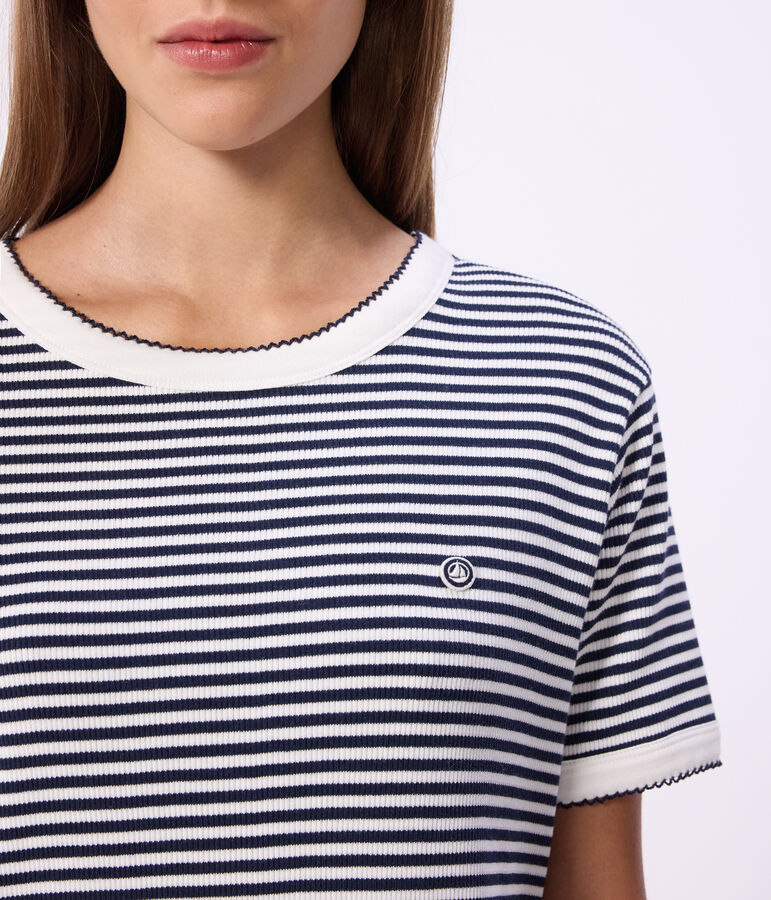 Vestido corto de algod&oacute;n para mujer azul/blanco