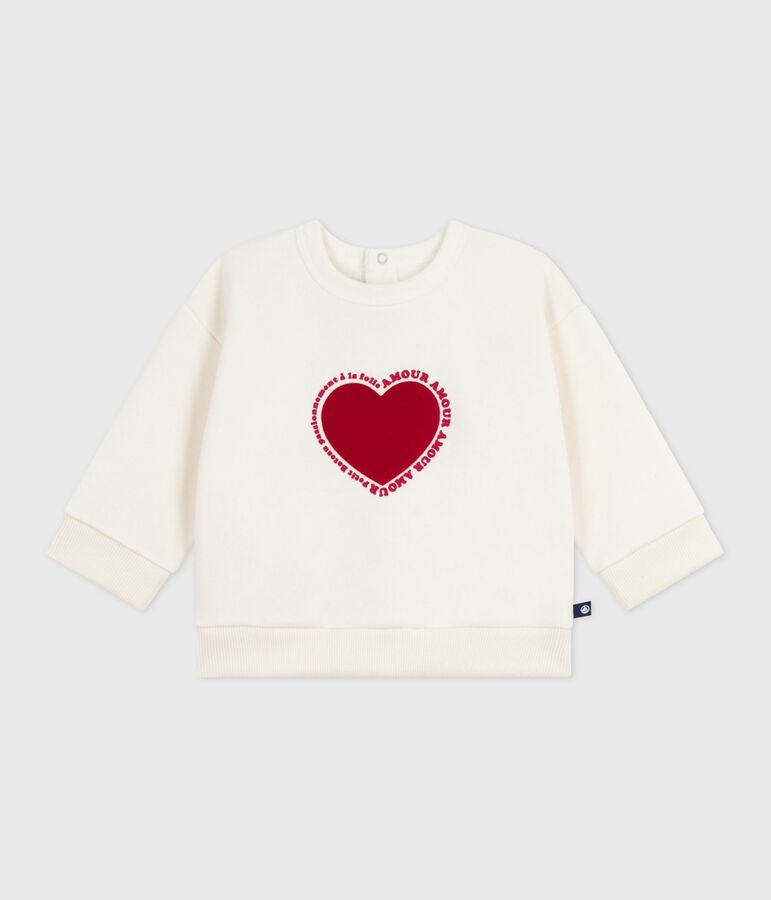 Sudadera de algod&oacute;n con motivo de coraz&oacute;n para beb&eacute; crudo