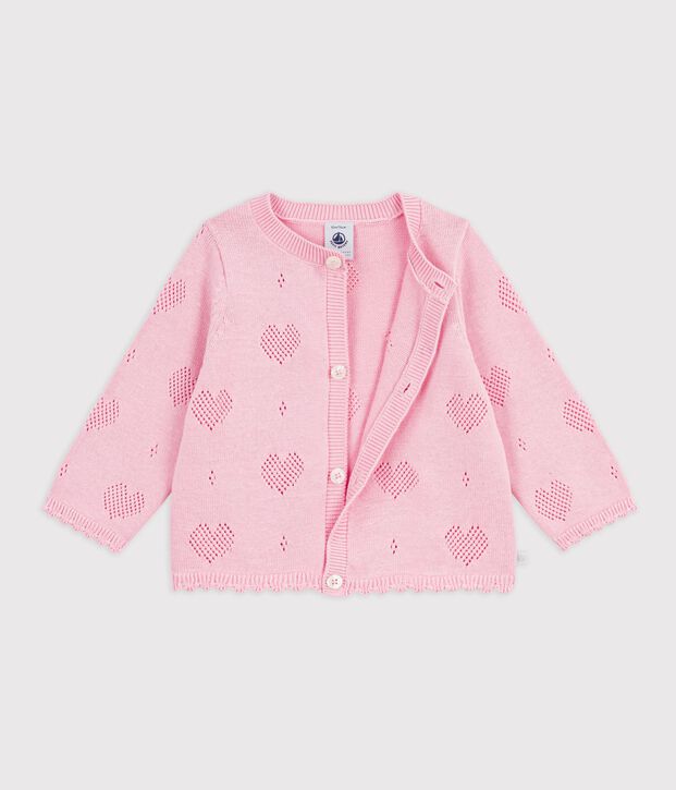 C&aacute;rdigan de algod&oacute;n con estampado de corazones para beb&eacute; rosa