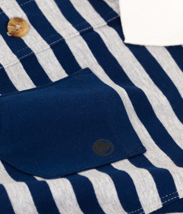Polo de manga larga a rayas de algod&oacute;n de ni&ntilde;o azul/gris