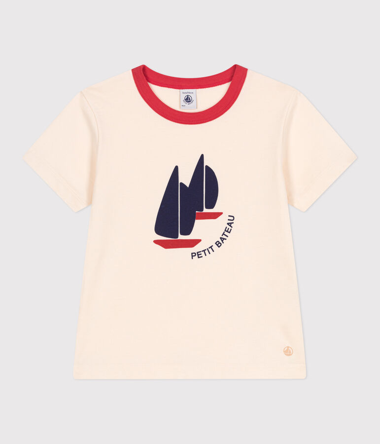 Camiseta infantil de manga corta de algod&oacute;n con estampado crudo