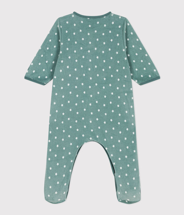Pijama de terciopelo con estrellas para beb&eacute; verde/blanco