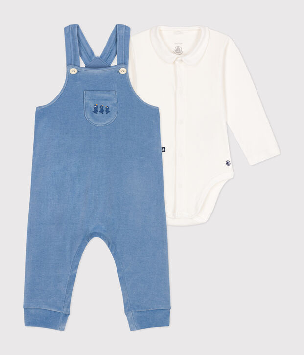 Conjunto de peto de terciopelo para beb&eacute; azul