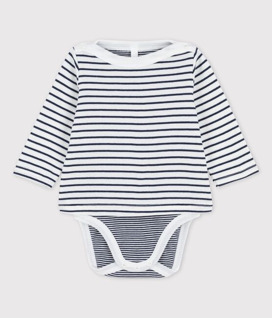 Body marinero de algodón ecológico para bebé blanco MARSHMALLOW/azul SMOKING
