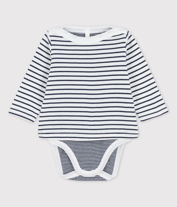 Body marinero de algod&oacute;n ecol&oacute;gico para beb&eacute; blanco/azul