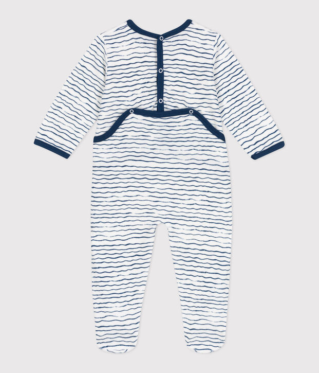 Pelele de terciopelo para beb&eacute; blanco/azul