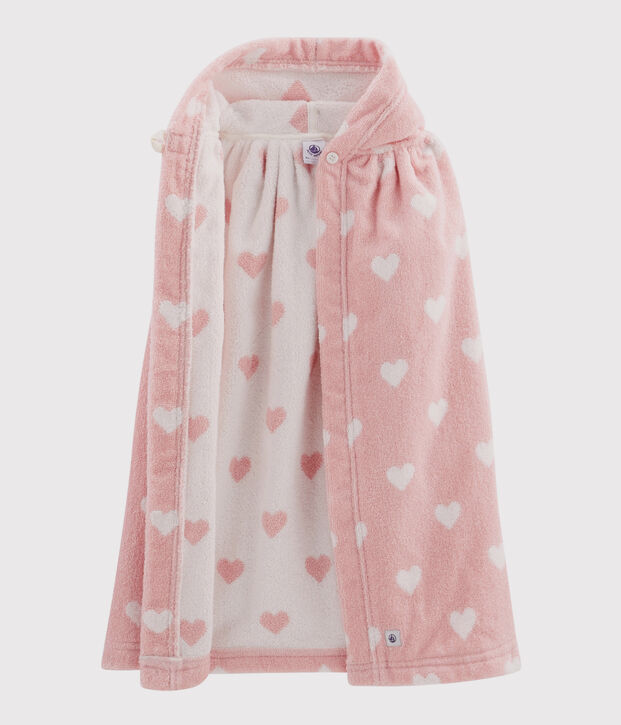 Capa de ba&ntilde;o con corazones de rizo de beb&eacute; rosa/blanco