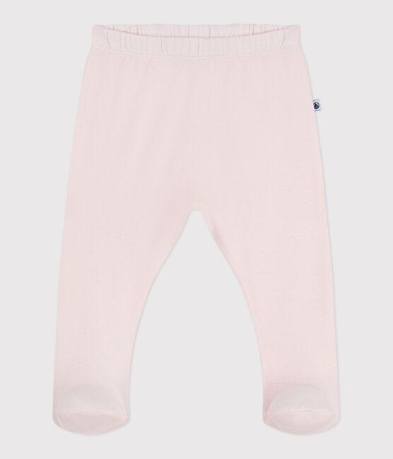 Pantalón con pies de algodón liso para recién nacido rosa FLEUR