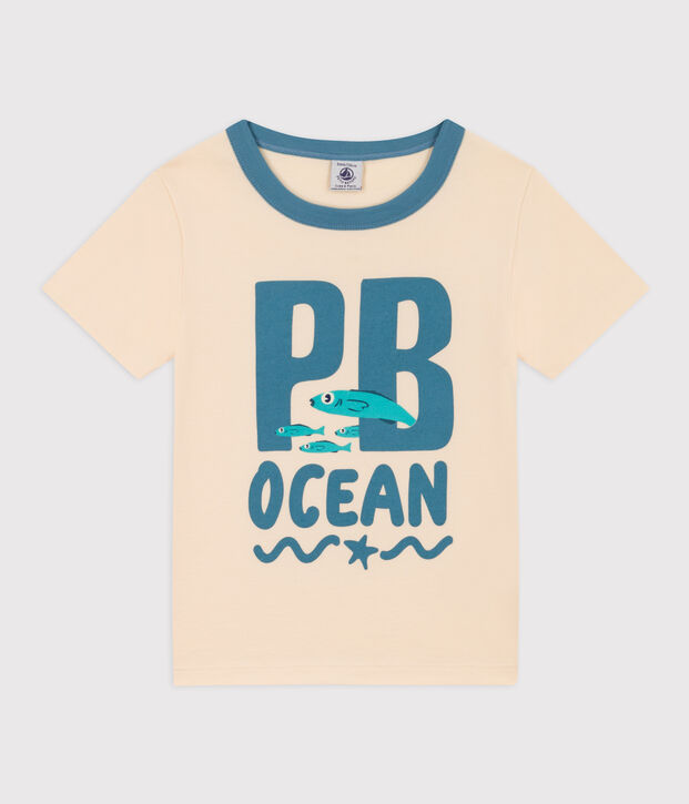 Camiseta de algod&oacute;n de manga corta para ni&ntilde;o crudo/multicolor