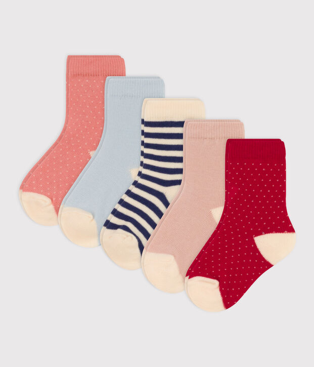 Juego de 5 pares de calcetines de punto de algod&oacute;n con lunares para beb&eacute; multicolor