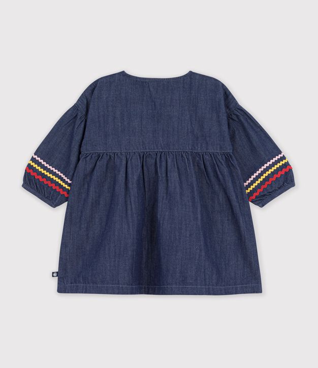 Vestido de tejido denim de manga larga para beb&eacute; azul