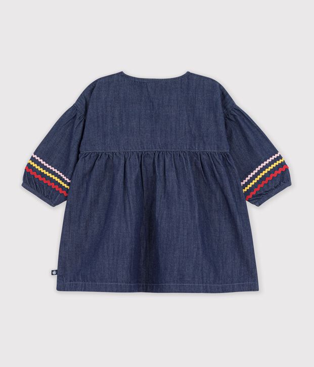 Vestido de tejido denim de manga larga para beb&eacute; azul