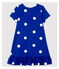 Vestido de manga corta de algodón y lino de niña azul SURF/blanco MARSHMALLOW