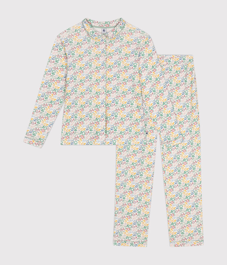 Pijama de algod&oacute;n con motivo de flores para mujer blanco MARSHMALLOW/blanco MULTICO