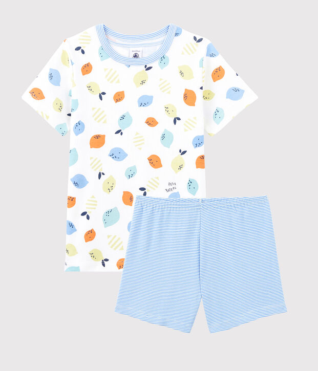 Pijama corto con estampado de limones de algod&oacute;n ecol&oacute;gico de ni&ntilde;o blanco/multicolor