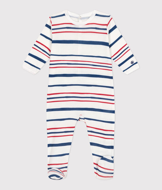 Pijama de algodón a rayas con abertura trasera para bebé blanco ECUME/ INCOGNITO/ MULTICO