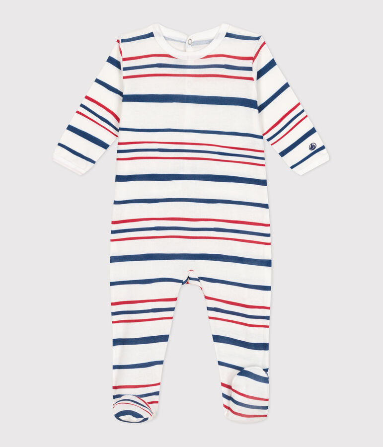Pijama de algod&oacute;n a rayas con abertura trasera para beb&eacute; blanco/azul/multicolor