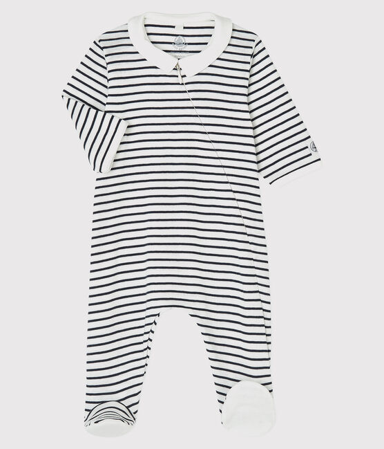 Pelele de bebé marinero de algodón orgánico blanco MARSHMALLOW/azul SMOKING