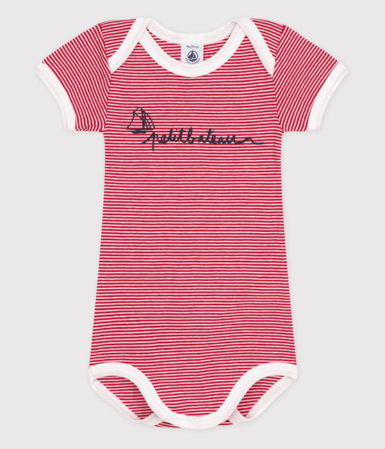 Bodi de manga corta de bebé niña rojo TERKUIT/blanco MARSHMALLOW