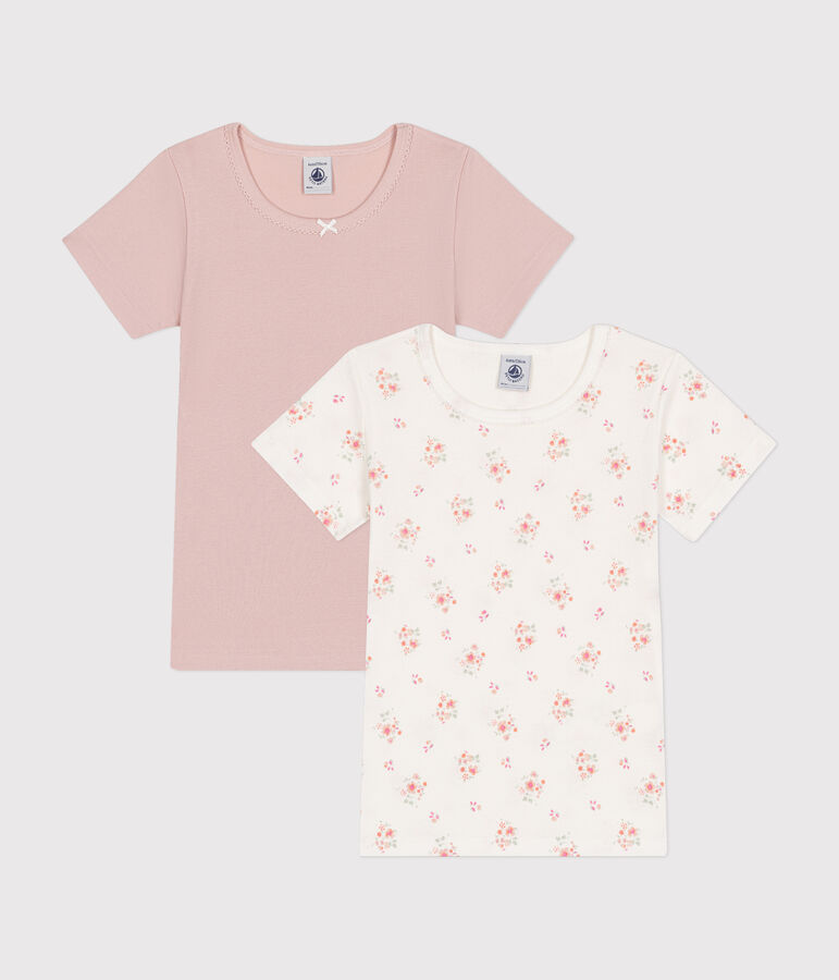 Juego de 2 camisetas infantiles de algod&oacute;n de manga corta con flor multicolor