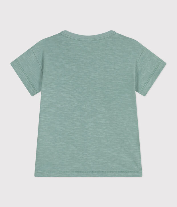 Camiseta infantil lisa de manga corta de algod&oacute;n verde