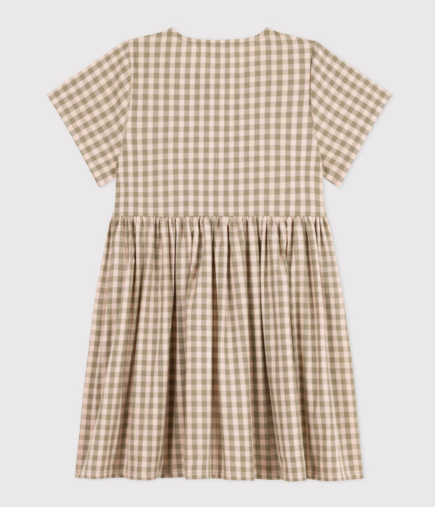 Vestido de manga corta de milrayas de ni&ntilde;a verde/rosa