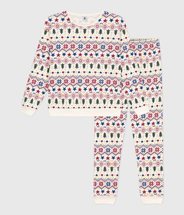 Pijama de algod&oacute;n con estampado de Navidad para mujer crudo/multicolor